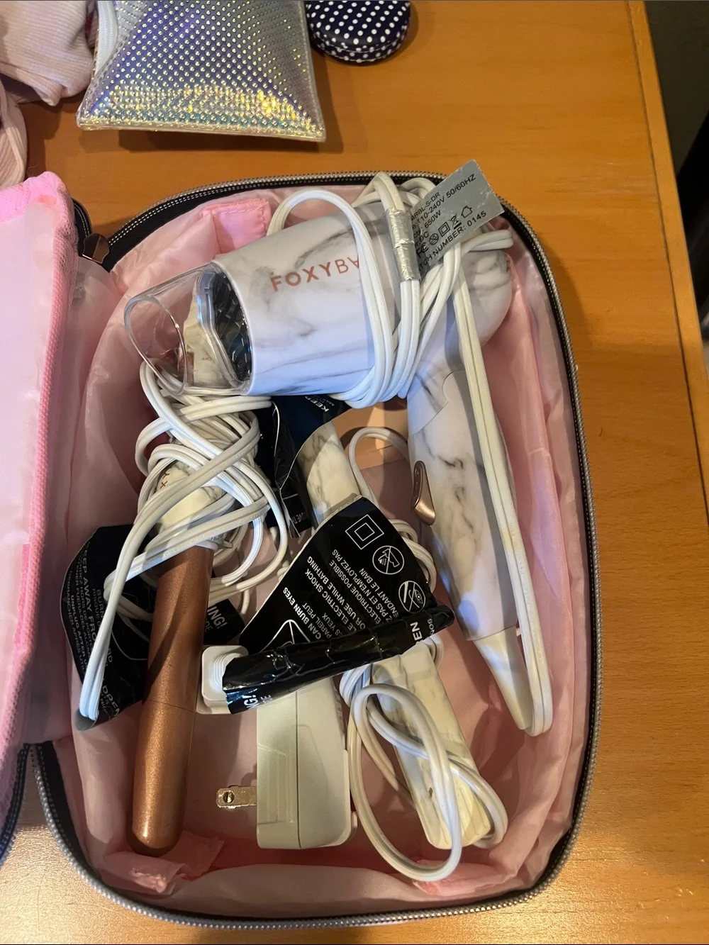 FOXYBRUSH Marble Travel Hair Styling Set - White Marble & Rose Gold